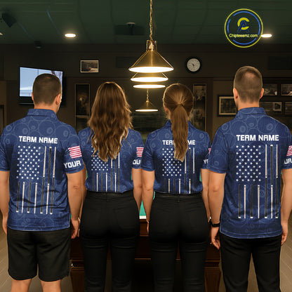 Personalized Navy Blue American Flag Billiard Shirts For Women Patriotic 8 Ball Pool Team Jersey TDM7681