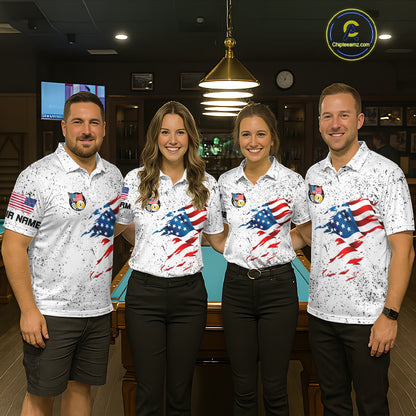 Personalized White Grunge 9 Ball American Flag Billiard Shirts For Women Patriotic Pool Team Jersey TDM7682