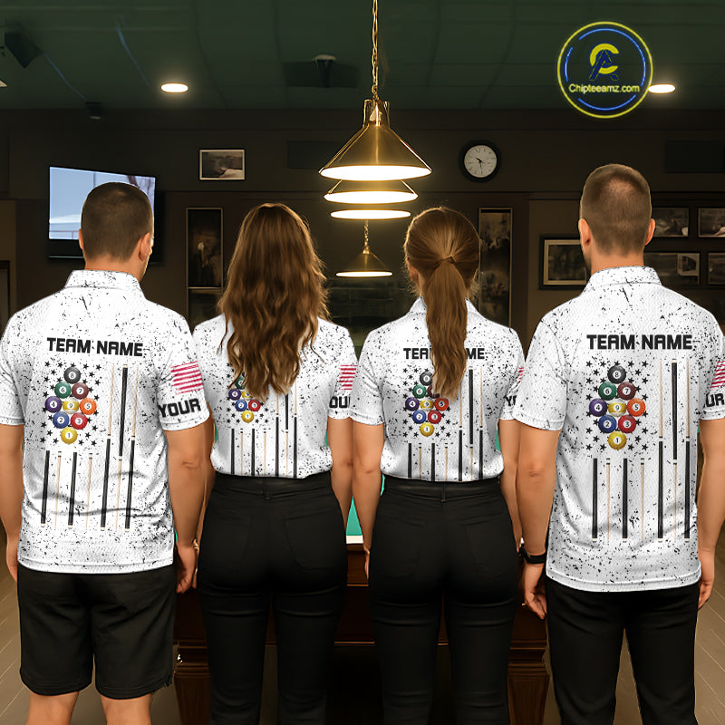 Personalized White Grunge 9 Ball American Flag Billiard Shirts For Women Patriotic Pool Team Jersey TDM7682
