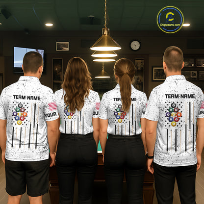 Personalized White Grunge 9 Ball American Flag Billiard Shirts For Women Patriotic Pool Team Jersey TDM7682