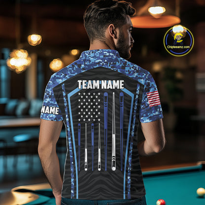 Blue Camo American Flag 8 Ball Billiard Pool Shirts For Men Personalized Billiard Team Jersey TDM7684
