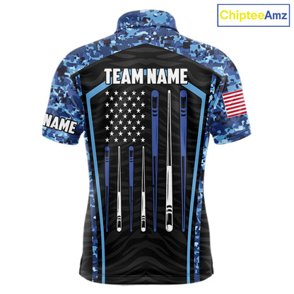 Blue Camo American Flag 8 Ball Billiard Pool Shirts For Men Personalized Billiard Team Jersey TDM7684