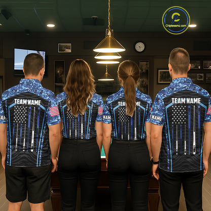 Blue Camo American Flag 8 Ball Billiard Pool Shirts For Women Personalized Billiard Team Jersey TDM7684