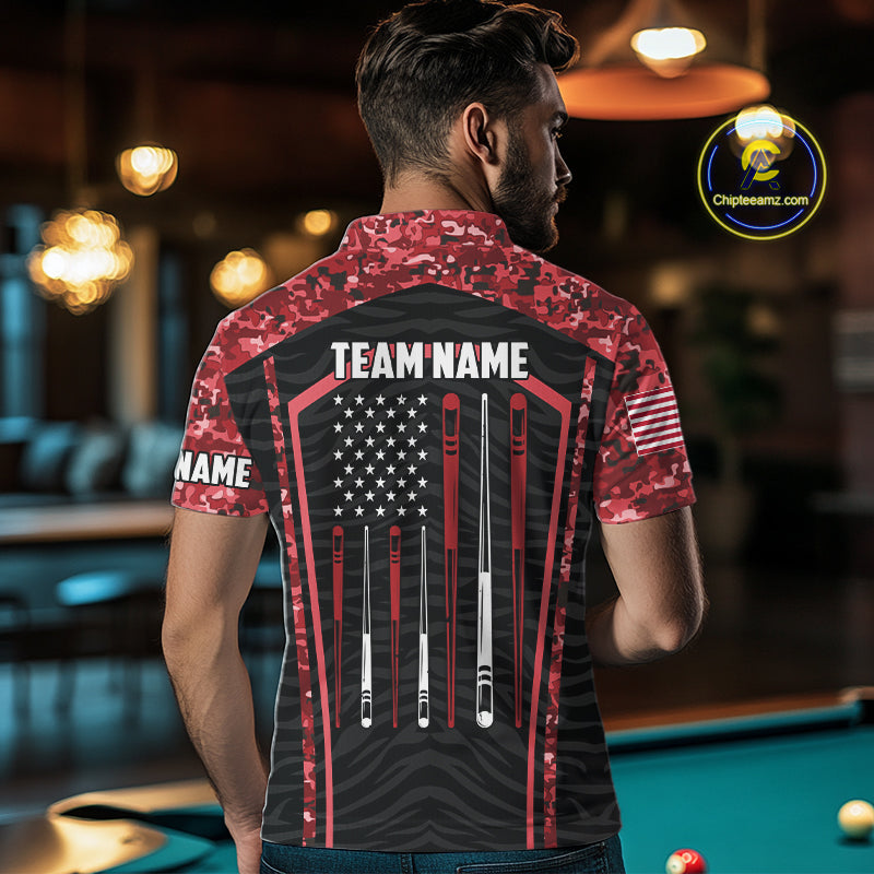 Custom Red Camo American Flag 8 Ball Billiard Pool Shirt For Men Personalized Billiard Team Jersey TDM7685