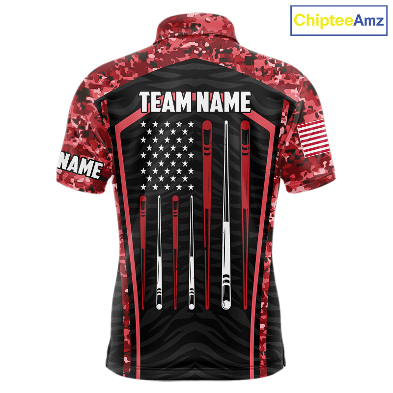 Custom Red Camo American Flag 8 Ball Billiard Pool Shirt For Men Personalized Billiard Team Jersey TDM7685