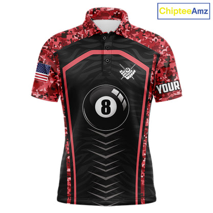 Custom Red Camo American Flag 8 Ball Billiard Pool Shirt For Men Personalized Billiard Team Jersey TDM7685