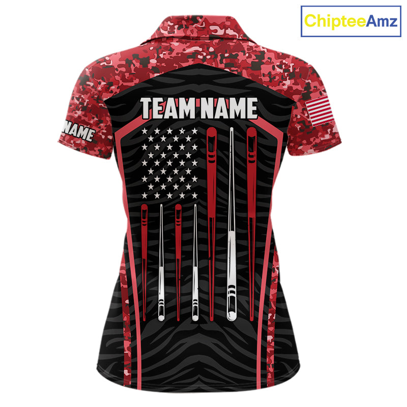 Custom Red Camo American Flag 8 Ball Billiard Pool Shirt For Women Personalized Billiard Team Jersey TDM7685