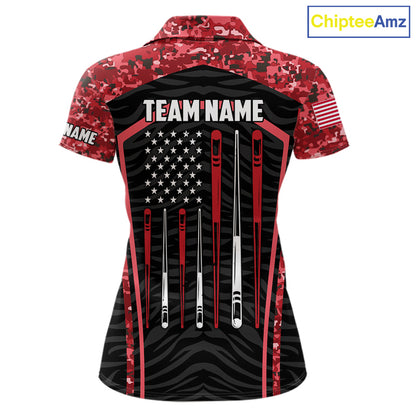 Custom Red Camo American Flag 8 Ball Billiard Pool Shirt For Women Personalized Billiard Team Jersey TDM7685