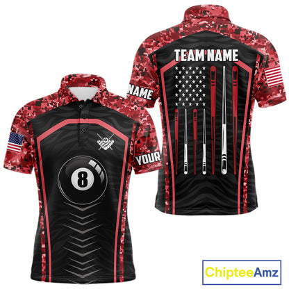 Custom Red Camo American Flag 8 Ball Billiard Pool Shirt For Men Personalized Billiard Team Jersey TDM7685