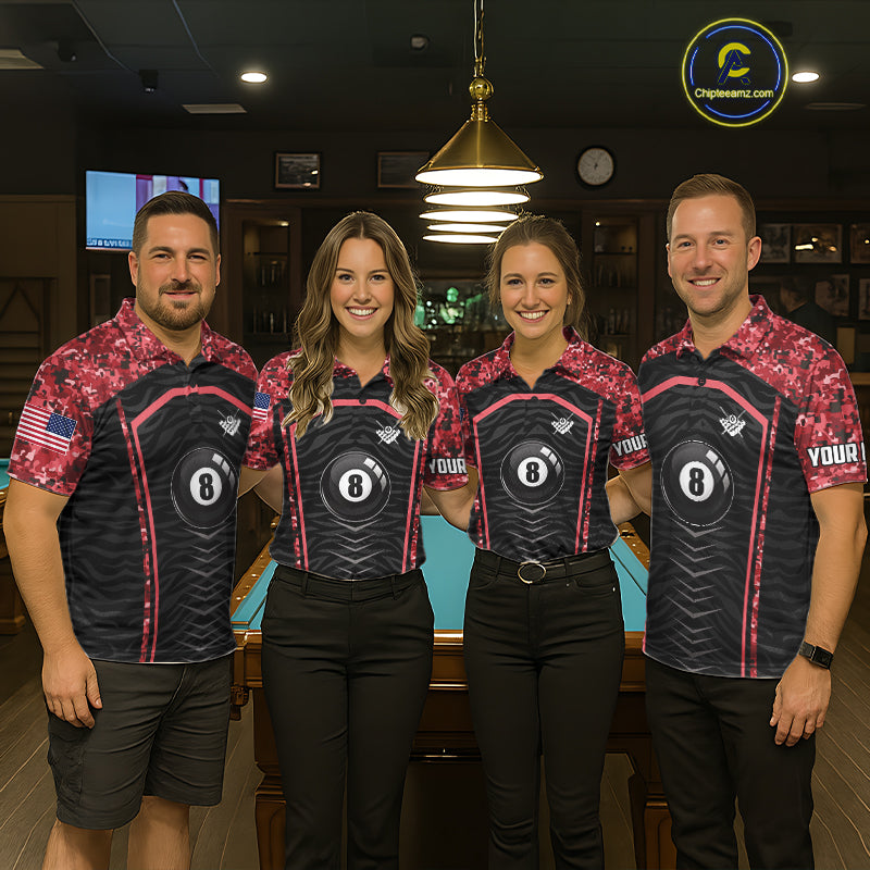 Custom Red Camo American Flag 8 Ball Billiard Pool Shirt For Women Personalized Billiard Team Jersey TDM7685