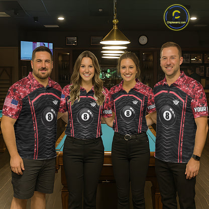 Custom Red Camo American Flag 8 Ball Billiard Pool Shirt For Women Personalized Billiard Team Jersey TDM7685