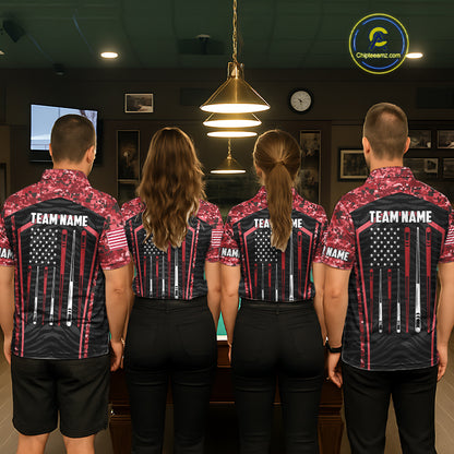 Custom Red Camo American Flag 8 Ball Billiard Pool Shirt For Women Personalized Billiard Team Jersey TDM7685