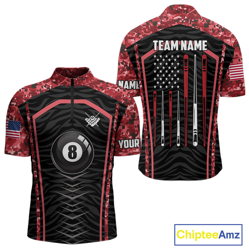 Custom Red Camo American Flag 8 Ball Billiard Pool Shirt For Men Personalized Billiard Team Jersey TDM7685