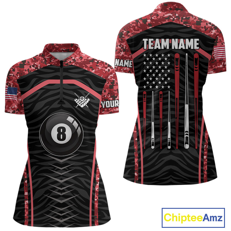 Custom Red Camo American Flag 8 Ball Billiard Pool Shirt For Women Personalized Billiard Team Jersey TDM7685