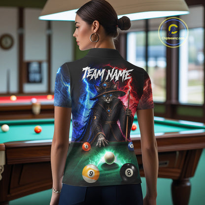 Funny Cat Wizard Lightning Thunder Billiard Shirt For Women Custom Pool Team Jersey Polo & 1/4 Zip TDM7686