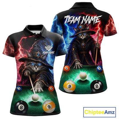 Funny Cat Wizard Lightning Thunder Billiard Shirt For Women Custom Pool Team Jersey Polo & 1/4 Zip TDM7686