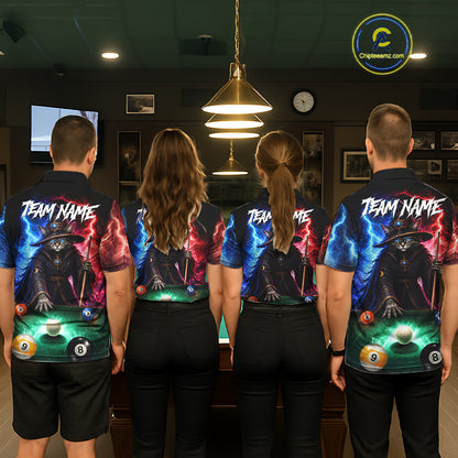 Funny Cat Wizard Lightning Thunder Billiard Shirt For Men Custom Pool Team Jersey Polo & 1/4 Zip TDM7686