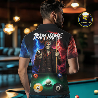 Funny Skeleton Cowboy Billiard Shirts For Men Custom Thunder Lightning Pool Team Jersey TDM7687