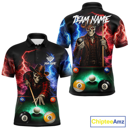 Funny Skeleton Cowboy Billiard Shirts For Men Custom Thunder Lightning Pool Team Jersey TDM7687