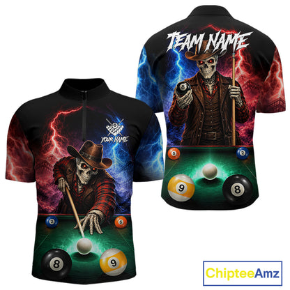 Funny Skeleton Cowboy Billiard Shirts For Men Custom Thunder Lightning Pool Team Jersey TDM7687