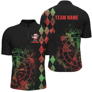 Green And Red Grunge Dartboard Custom Argyle Pattern Men Dart Shirts, Funny Christmas Dart Jerseys TDM2849