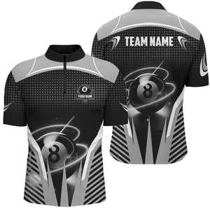 Personalized Black White Swirling Light 8 Ball Men Billiard Shirts, Billiard League Pool Jerseys TDM2857