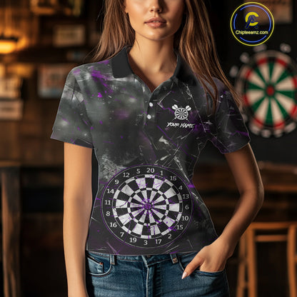 Personalized Purple Break Glass Darts Shirt For Women Custom Darts Team Jersey Polo & 1/4 Zip TDM5101
