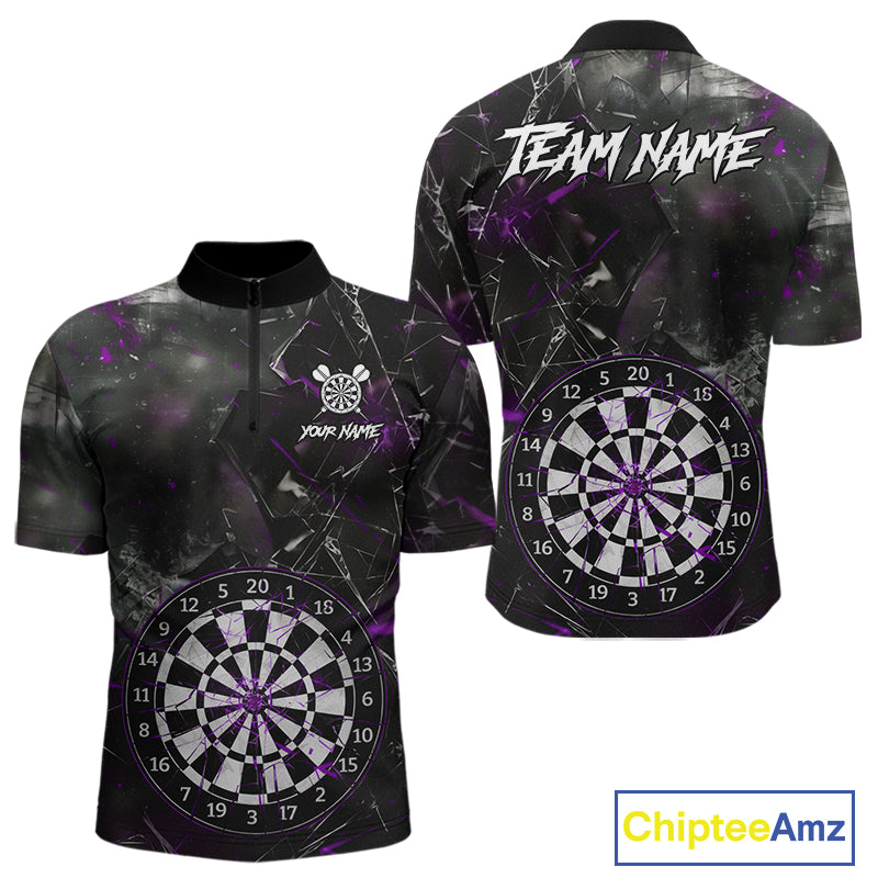 Personalized Purple Break Glass Darts Shirt For Men Custom Darts Team Jersey Polo & 1/4 Zip TDM5101
