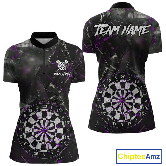 Personalized Purple Break Glass Darts Shirt For Women Custom Darts Team Jersey Polo & 1/4 Zip TDM5101