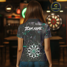 Load image into Gallery viewer, Personalized Turquoise Break Glass Darts Shirt For Women Custom Darts Team Jersey Polo &amp; 1/4 Zip TDM5102