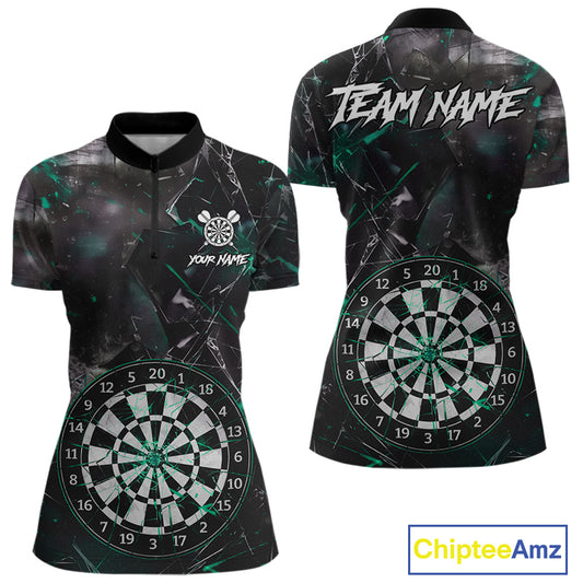 Personalized Turquoise Break Glass Darts Shirt For Women Custom Darts Team Jersey Polo & 1/4 Zip TDM5102