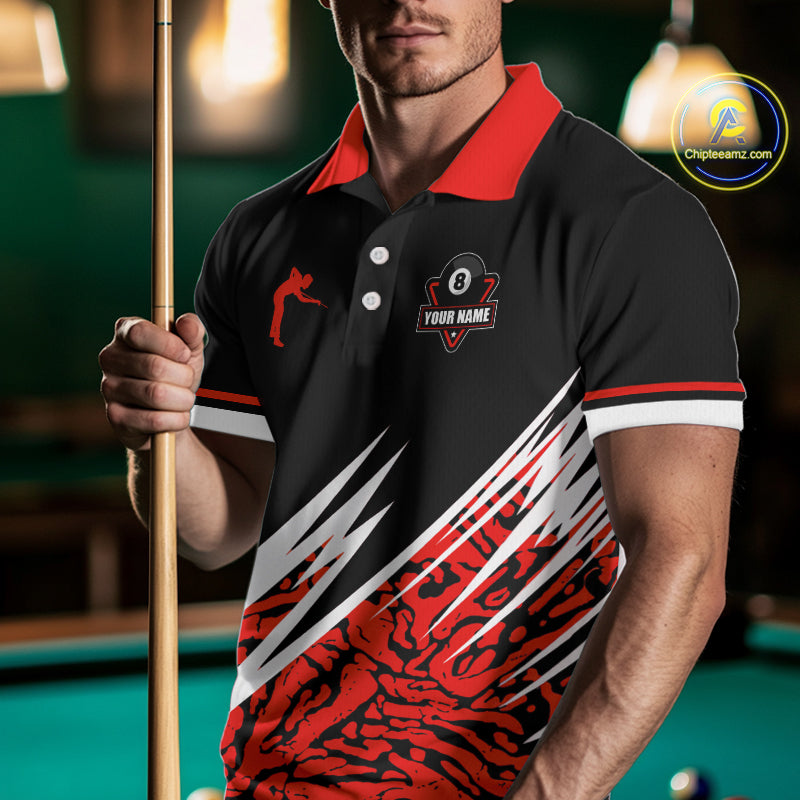 Personalized 8 Ball Billiard Jersey For Men Custom Black And Red Pool Team Shirt Polo & 1/4 Zip TDM5108