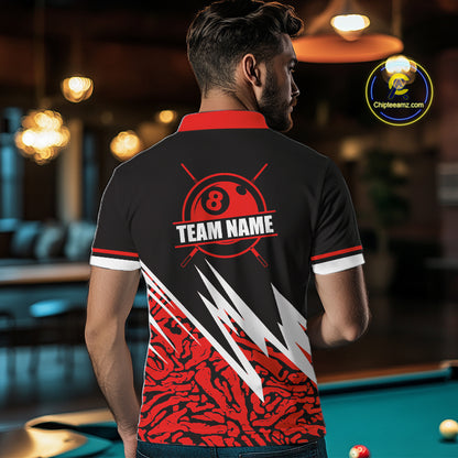 Personalized 8 Ball Billiard Jersey For Men Custom Black And Red Pool Team Shirt Polo & 1/4 Zip TDM5108