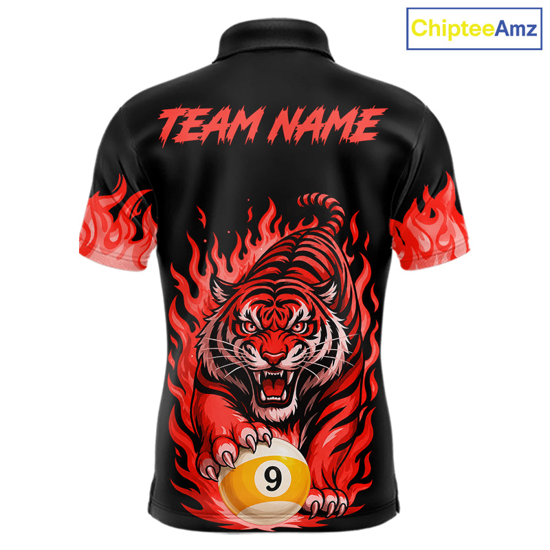 Black and Red Flaming Tiger Billiard Shirts for Men Custom 8 Ball & 9 Ball Pool Team Jersey TDM8011