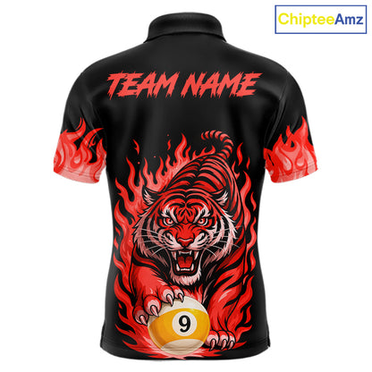 Black and Red Flaming Tiger Billiard Shirts for Men Custom 8 Ball & 9 Ball Pool Team Jersey TDM8011