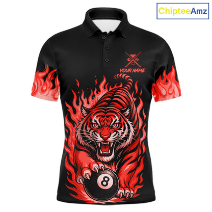 Black and Red Flaming Tiger Billiard Shirts for Men Custom 8 Ball & 9 Ball Pool Team Jersey TDM8011