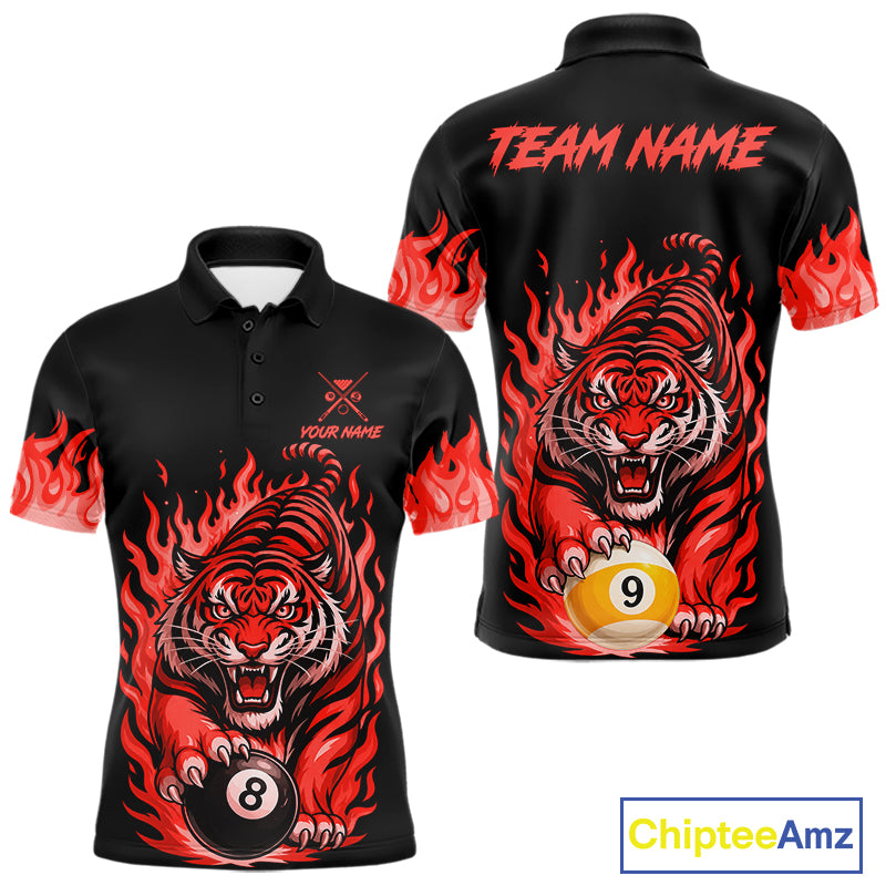 Black and Red Flaming Tiger Billiard Shirts for Men Custom 8 Ball & 9 Ball Pool Team Jersey TDM8011