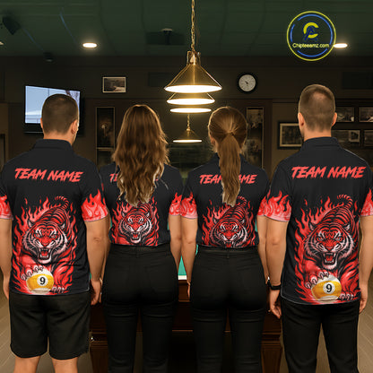 Black and Red Flaming Tiger Billiard Shirts for Men Custom 8 Ball & 9 Ball Pool Team Jersey TDM8011