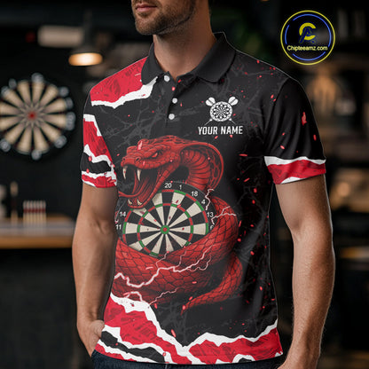 Black And Red Dartboard Cobra Snakes Darts Polo & 1/4 Zip Custom Darts Shirt For Men, Darts Jersey TDM5336