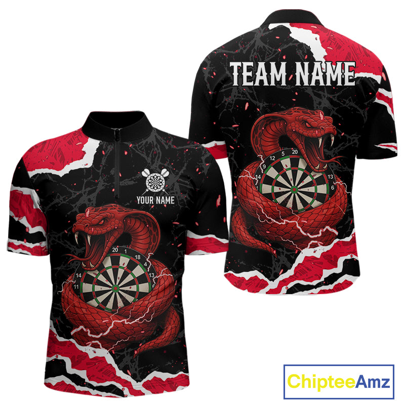 Black And Red Dartboard Cobra Snakes Darts Polo & 1/4 Zip Custom Darts Shirt For Men, Darts Jersey TDM5336