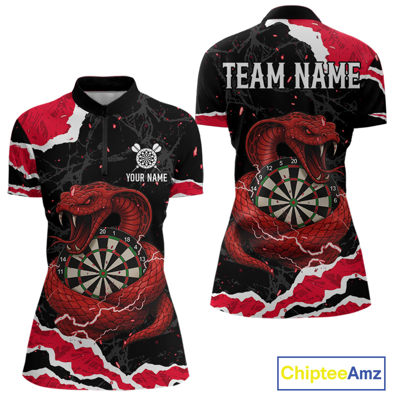Black And Red Dartboard Cobra Snakes Darts Polo & 1/4 Zip Custom Darts Shirt For Women, Darts Jersey TDM5336