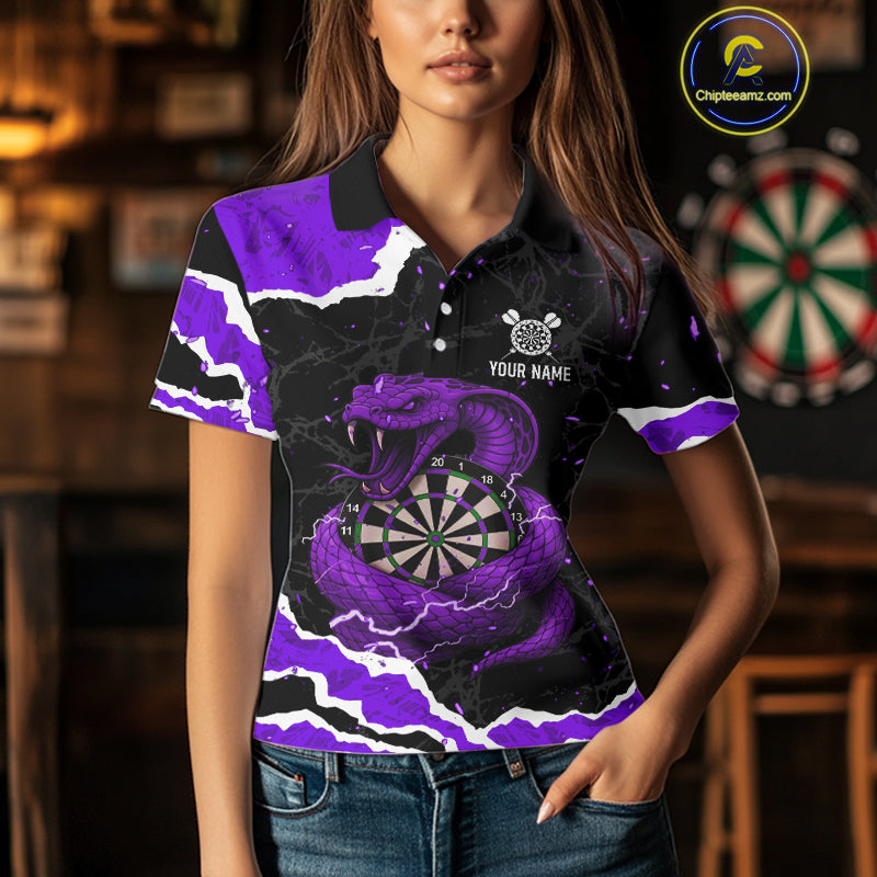 Black And Purple Dartboard Cobra Snakes Darts Polo & 1/4 Zip Custom Womens Darts Shirt, Darts Jersey TDM5337