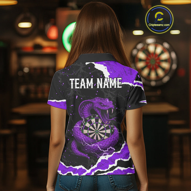 Black And Purple Dartboard Cobra Snakes Darts Polo & 1/4 Zip Custom Womens Darts Shirt, Darts Jersey TDM5337
