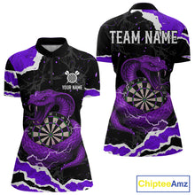 Load image into Gallery viewer, Black And Purple Dartboard Cobra Snakes Darts Polo &amp; 1/4 Zip Custom Womens Darts Shirt, Darts Jersey TDM5337