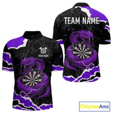 Load image into Gallery viewer, Black And Purple Dartboard Cobra Snakes Darts Polo &amp; 1/4 Zip Custom Mens Darts Shirt, Darts Jersey TDM5337