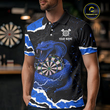 Load image into Gallery viewer, Black And Blue Dartboard Cobra Snakes Darts Polo &amp; 1/4 Zip Custom Mens Darts Shirt, Darts Jersey TDM5338