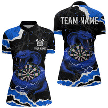 Load image into Gallery viewer, Black And Blue Dartboard Cobra Snakes Darts Polo &amp; 1/4 Zip Custom Womens Darts Shirt, Darts Jersey TDM5338