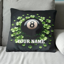 Load image into Gallery viewer, Funny 8 Ball Pool And Clovers Black Pillows Custom Name Billiard Pillows TDM0818