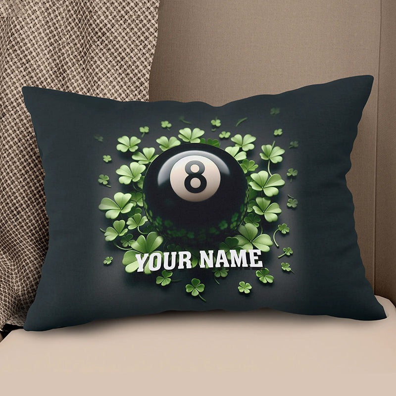 Funny 8 Ball Pool And Clovers Black Pillows Custom Name Billiard Pillows TDM0818