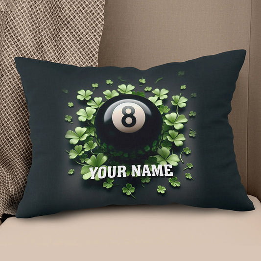 Funny 8 Ball Pool And Clovers Black Pillows Custom Name Billiard Pillows TDM0818
